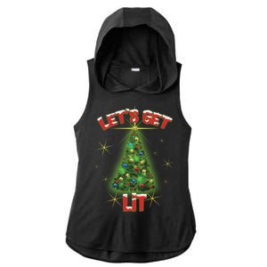 Let's Get Lit Christmas Tree Ladies PosiCharge Tri-Blend Wicking Draft Hoodie Tank