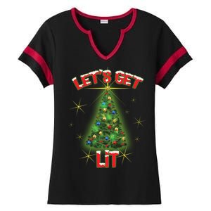 Let's Get Lit Christmas Tree Ladies Halftime Notch Neck Tee