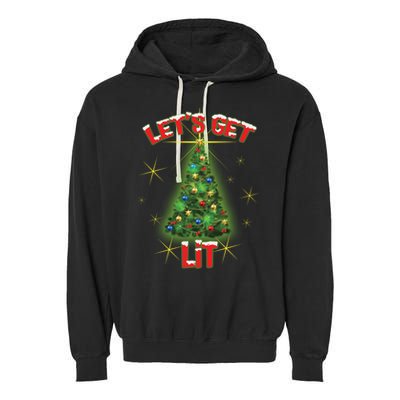 Let's Get Lit Christmas Tree Garment-Dyed Fleece Hoodie