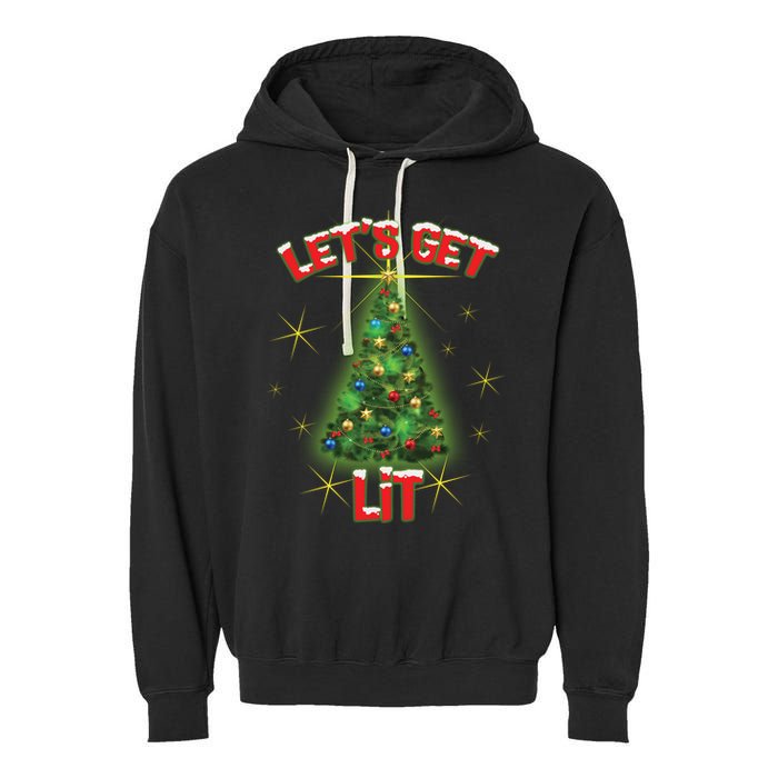 Let's Get Lit Christmas Tree Garment-Dyed Fleece Hoodie