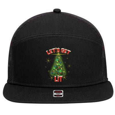 Let's Get Lit Christmas Tree 7 Panel Mesh Trucker Snapback Hat