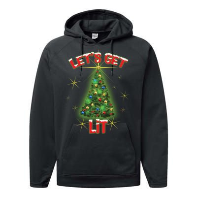 Let's Get Lit Christmas Tree Performance Fleece Hoodie