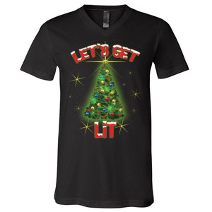 Let's Get Lit Christmas Tree V-Neck T-Shirt