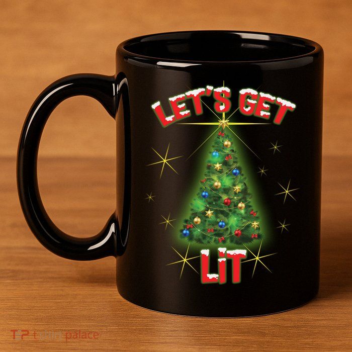 Let's Get Lit Christmas Tree 11oz C Handle Ceramic Mug