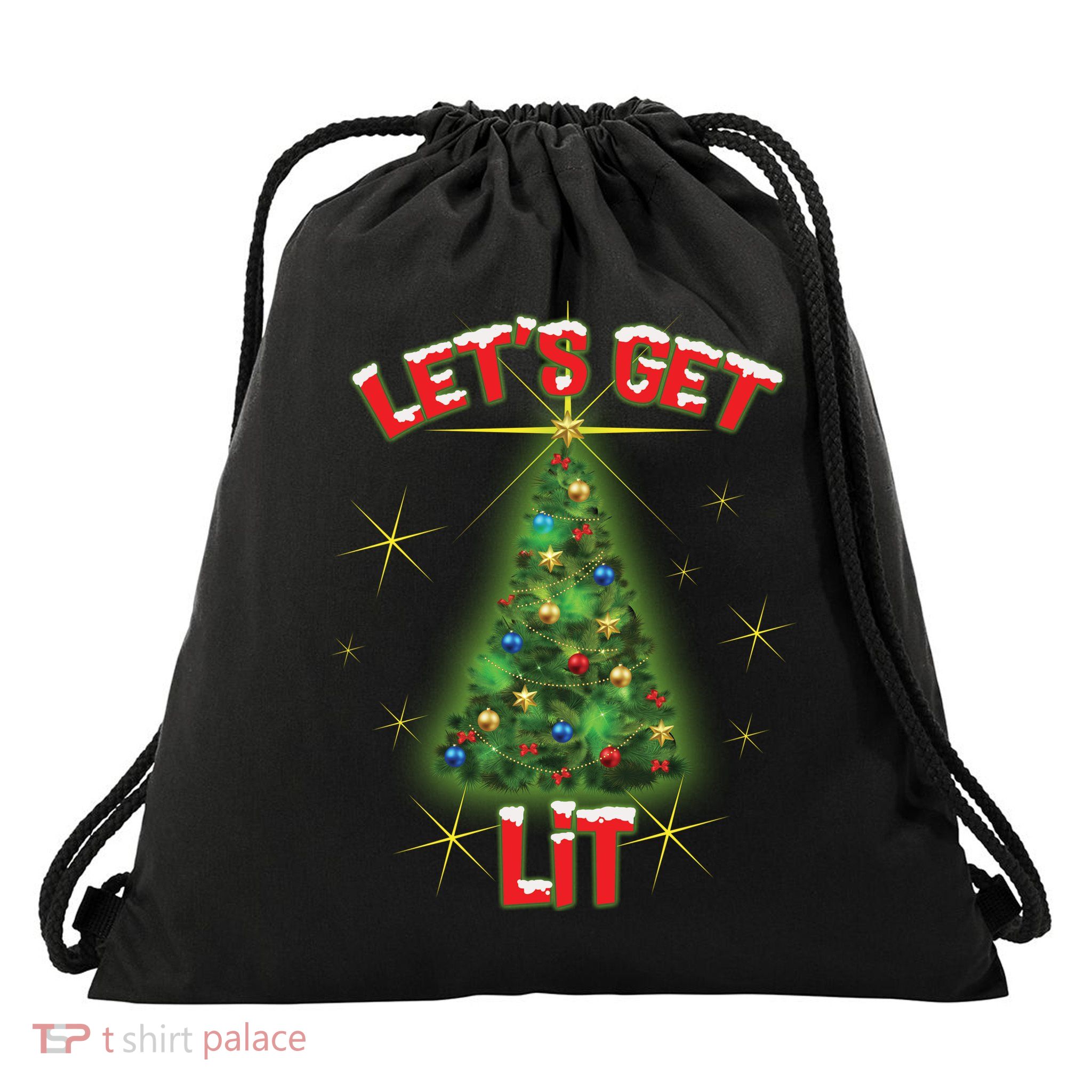 Let's Get Lit Christmas Tree Drawstring Bag