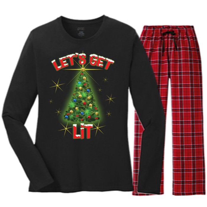 Let's Get Lit Christmas Tree Women's Long Sleeve Flannel Pajama Set 