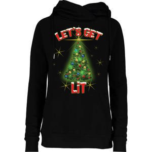 Let's Get Lit Christmas Tree Womens Funnel Neck Pullover Hood