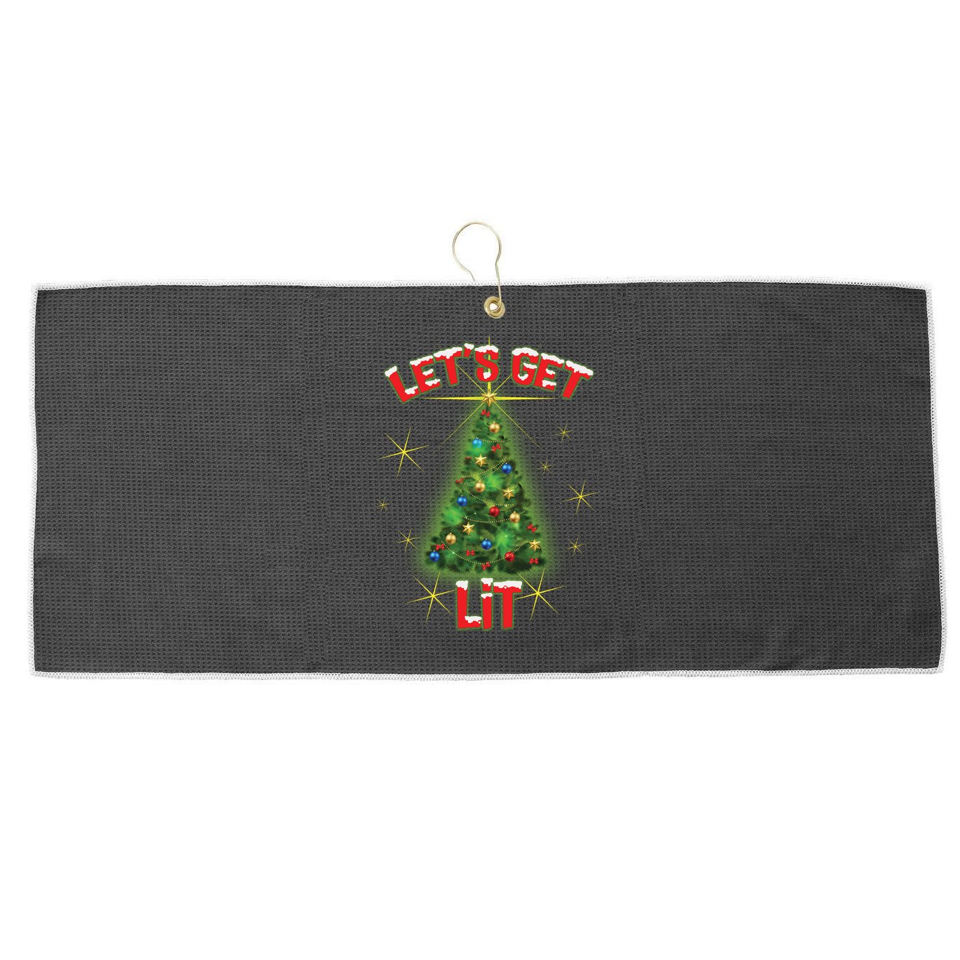 Let's Get Lit Christmas Tree Large Microfiber Waffle Golf Towel