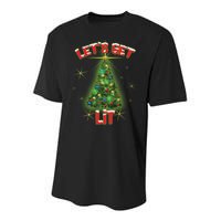 Let's Get Lit Christmas Tree Youth Performance Sprint T-Shirt