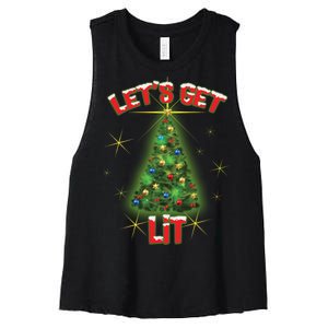 Let's Get Lit Christmas Tree Women's Racerback Cropped Tank