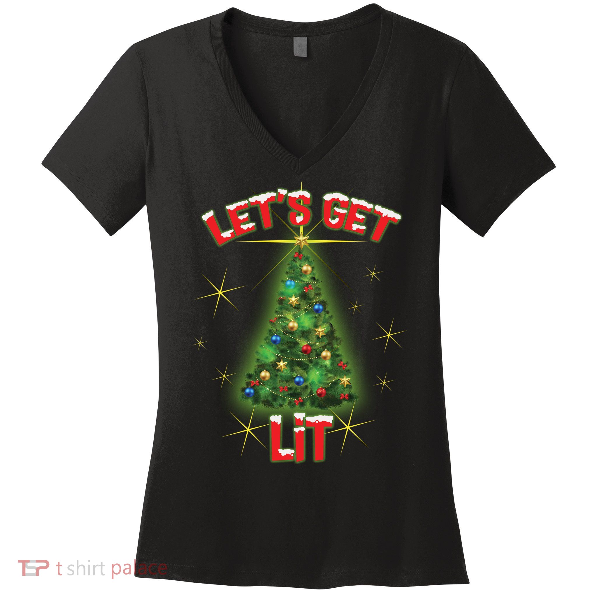 Let's Get Lit Christmas Tree Women's V-Neck T-Shirt