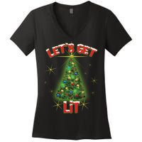 Let's Get Lit Christmas Tree Women's V-Neck T-Shirt