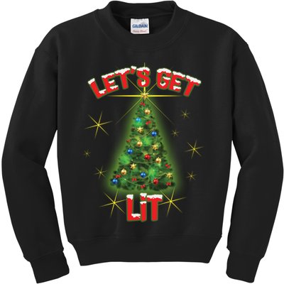 Let's Get Lit Christmas Tree Kids Sweatshirt