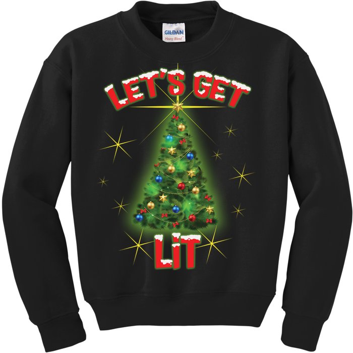 Let's Get Lit Christmas Tree Kids Sweatshirt