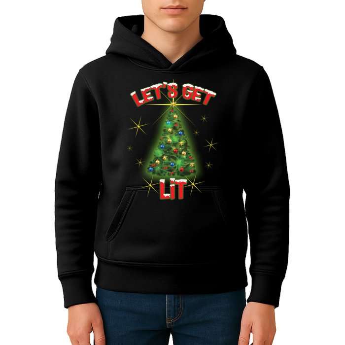 Let's Get Lit Christmas Tree Kids Hoodie