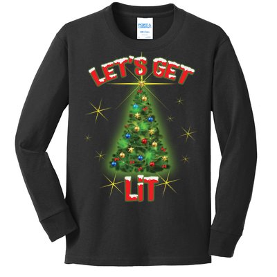 Let's Get Lit Christmas Tree Kids Long Sleeve Shirt