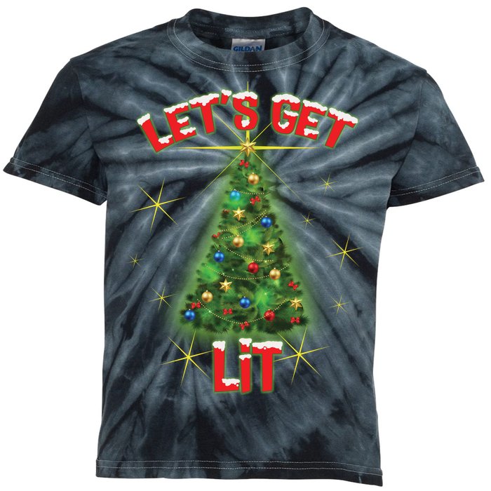 Let's Get Lit Christmas Tree Kids Tie-Dye T-Shirt