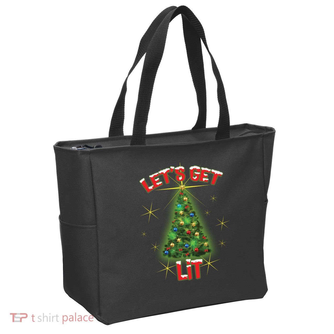 Let's Get Lit Christmas Tree Zip Tote Bag