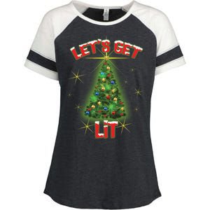 Let's Get Lit Christmas Tree Enza Ladies Jersey Colorblock Tee