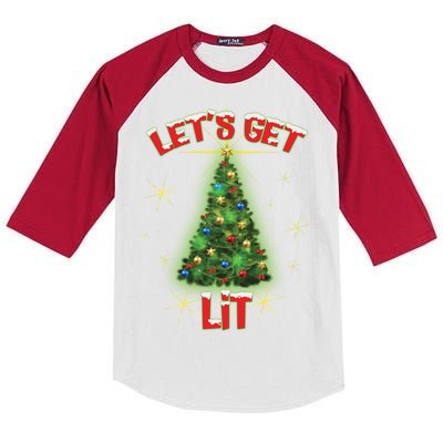 Let's Get Lit Christmas Tree Kids Colorblock Raglan Jersey