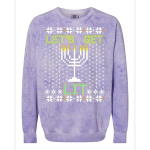 Let's Get Lit Funny Hanukkah Ugly Colorblast Crewneck Sweatshirt