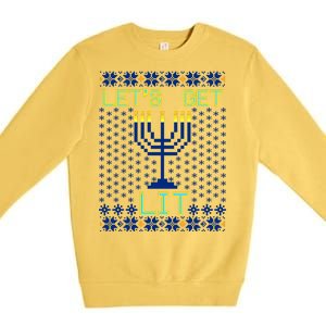 Let's Get Lit Funny Hanukkah Ugly Premium Crewneck Sweatshirt