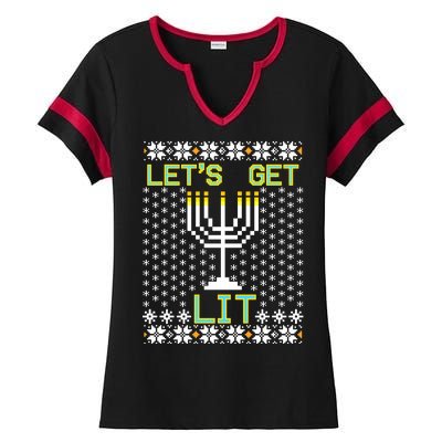 Let's Get Lit Funny Hanukkah Ugly Ladies Halftime Notch Neck Tee