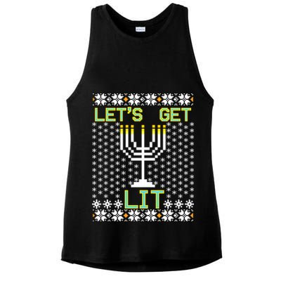 Let's Get Lit Funny Hanukkah Ugly Ladies PosiCharge Tri-Blend Wicking Tank