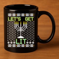 Let's Get Lit Funny Hanukkah Ugly 11oz C Handle Ceramic Mug