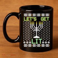 Let's Get Lit Funny Hanukkah Ugly 11oz C Handle Ceramic Mug