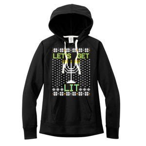 Let's Get Lit Funny Hanukkah Ugly Women's Fleece Hoodie