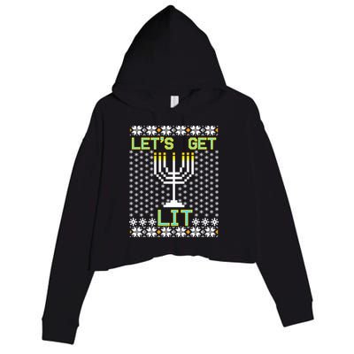 Let's Get Lit Funny Hanukkah Ugly Crop Fleece Hoodie