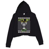 Let's Get Lit Funny Hanukkah Ugly Crop Fleece Hoodie