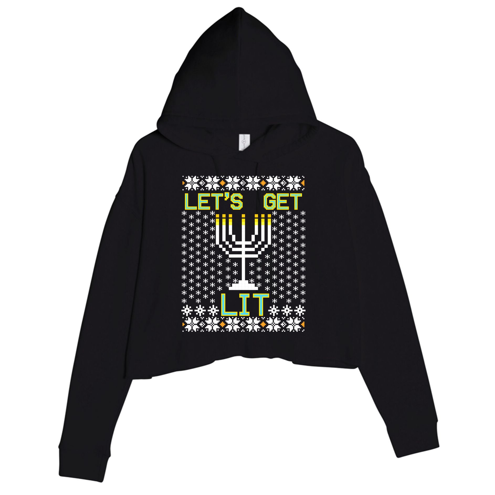 Let's Get Lit Funny Hanukkah Ugly Crop Fleece Hoodie