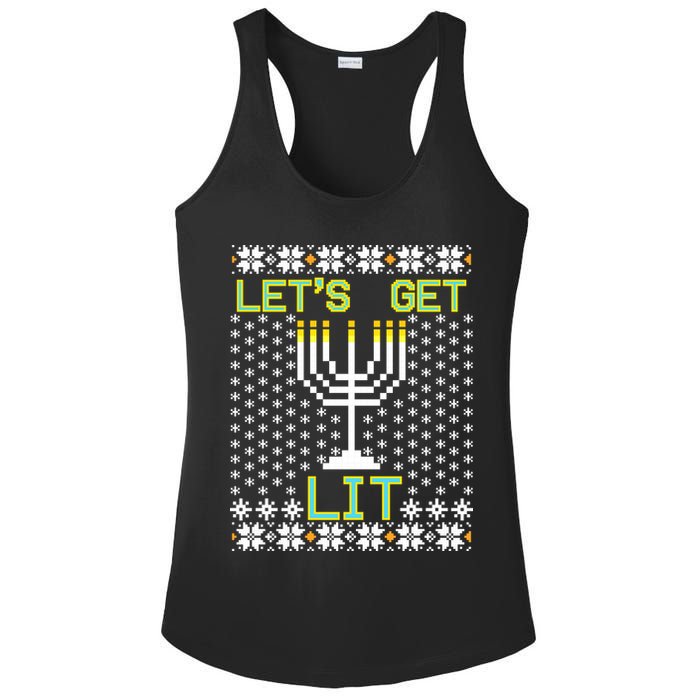 Let's Get Lit Funny Hanukkah Ugly Ladies PosiCharge Competitor Racerback Tank