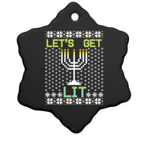 Let's Get Lit Funny Hanukkah Ugly Ceramic Star Ornament