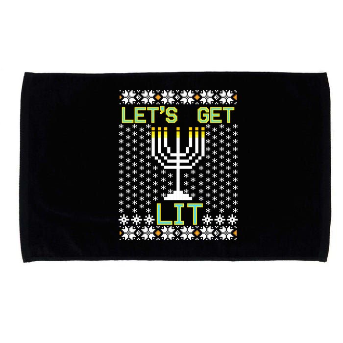 Let's Get Lit Funny Hanukkah Ugly Microfiber Hand Towel