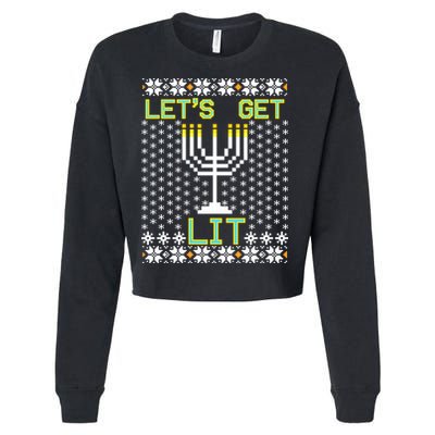 Let's Get Lit Funny Hanukkah Ugly Cropped Pullover Crew