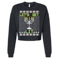 Let's Get Lit Funny Hanukkah Ugly Cropped Pullover Crew