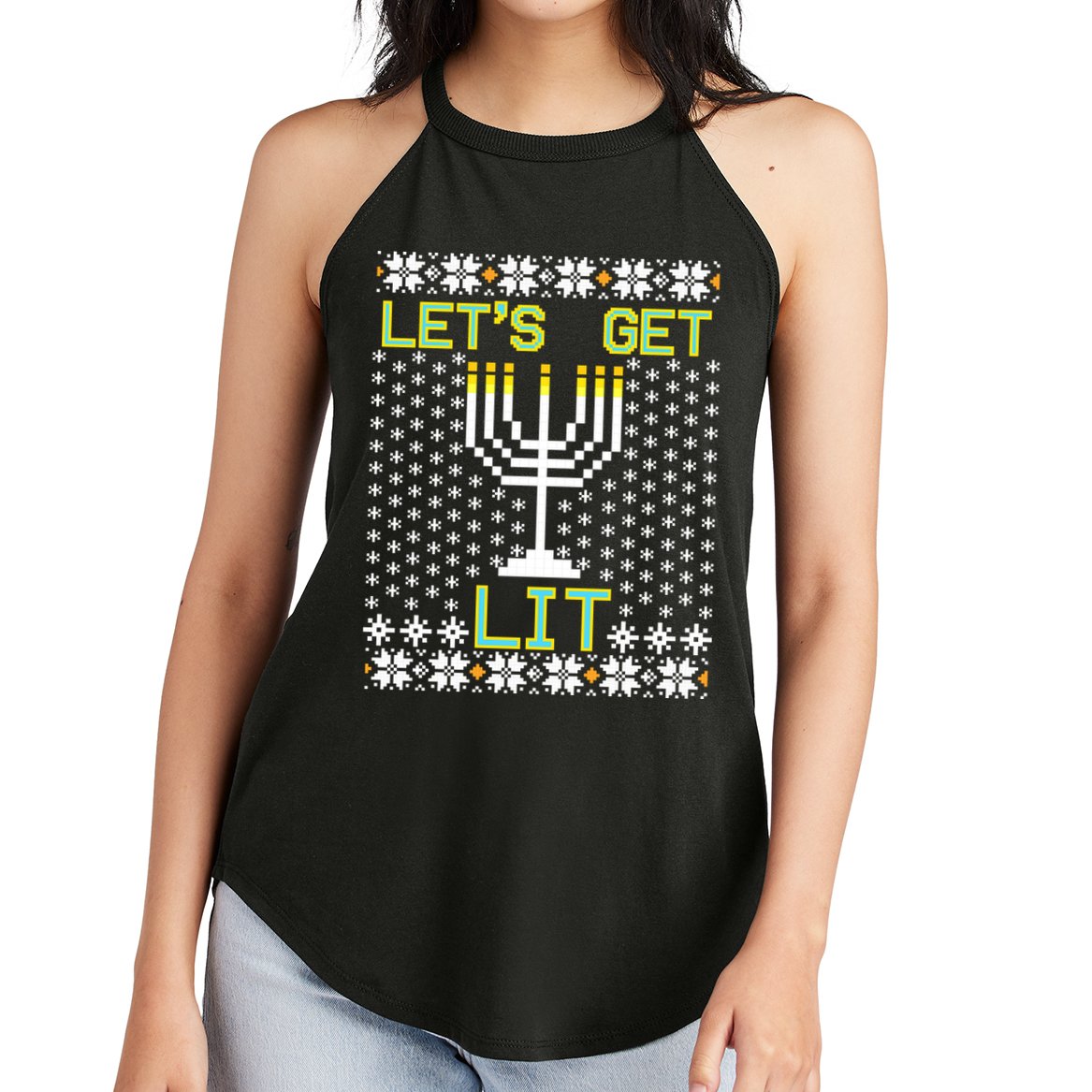 Let's Get Lit Funny Hanukkah Ugly Women's Perfect Tri Rocker Tank