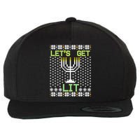 Let's Get Lit Funny Hanukkah Ugly Wool Snapback Cap