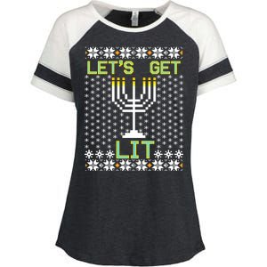 Let's Get Lit Funny Hanukkah Ugly Enza Ladies Jersey Colorblock Tee