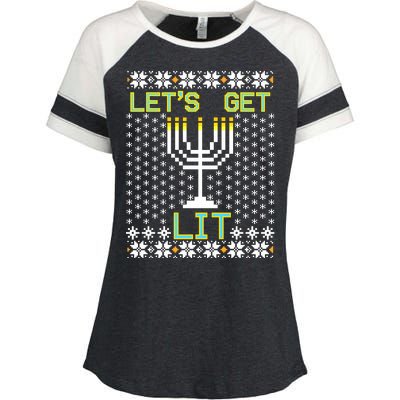 Let's Get Lit Funny Hanukkah Ugly Enza Ladies Jersey Colorblock Tee