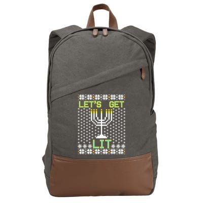 Let's Get Lit Funny Hanukkah Ugly Cotton Canvas Backpack
