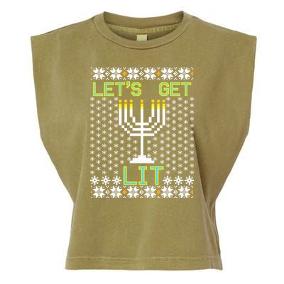 Let's Get Lit Funny Hanukkah Ugly Garment-Dyed Women's Muscle Tee