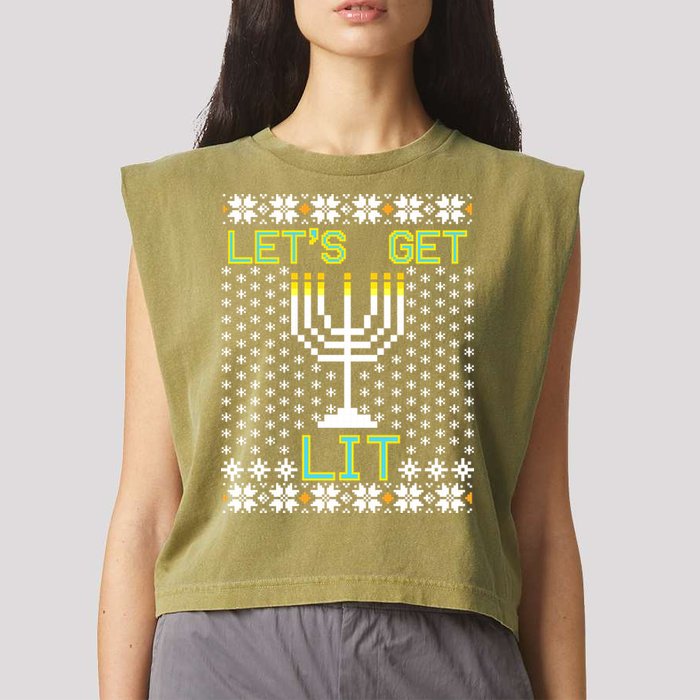 Let's Get Lit Funny Hanukkah Ugly Garment-Dyed Women's Muscle Tee