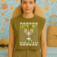 Let's Get Lit Funny Hanukkah Ugly Garment-Dyed Women's Muscle Tee