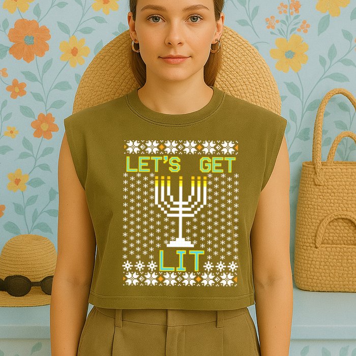 Let's Get Lit Funny Hanukkah Ugly Garment-Dyed Women's Muscle Tee