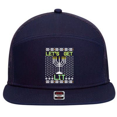 Let's Get Lit Funny Hanukkah Ugly 7 Panel Mesh Trucker Snapback Hat