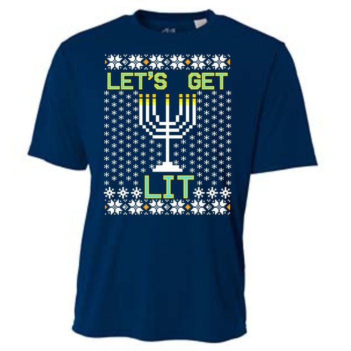 Let's Get Lit Funny Hanukkah Ugly Cooling Performance Crew T-Shirt